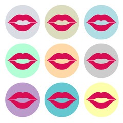 Lipstick kisses collection design isolated on white background. Woman's lip seamless pattern. Girl mouths close up with red lipstick makeup. Background for textile, wallpaper, covers, surface, print, 