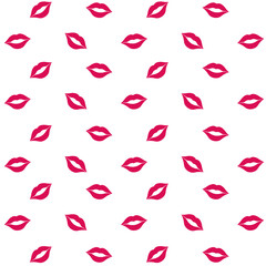 Lipstick kisses collection design isolated on white background. Woman's lip seamless pattern. Girl mouths close up with red lipstick makeup. Background for textile, wallpaper, covers, surface, print, 