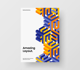 Creative corporate brochure A4 design vector illustration. Isolated mosaic shapes journal cover concept.