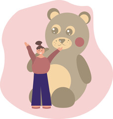 little girl with cute teddy bear vector ilustration. toy for children