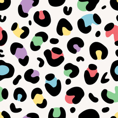 Leopard print. Exotic colorful wild leopard background. Multicoloured leopard skin texture. Can be used as clothing design, textiles, bed linen, stationery, packaging paper, Wallpaper.