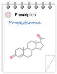 Medical prescription pad. Simplified formula icon of progesterone.