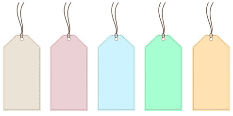 tag Horizontal Angled Hangtag Seam Beige With String And Shadow price tag Paper Label Isolated On White Background. Ready for your message.
 