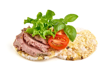 Chicken liver pate sandwich, isolated on white background.