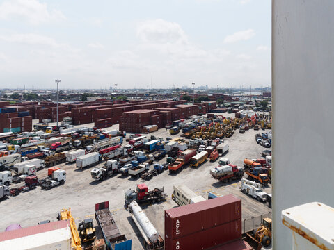 Tin can terminal  Lagos Island, Lagos - Nigeria - August 5 2022: view of cars and truks discharged ane ready for loading
