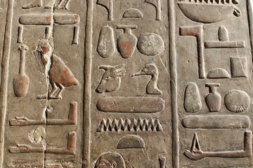 Hieroglyphs at Hatshepsut Temple, Luxor, Egypt 