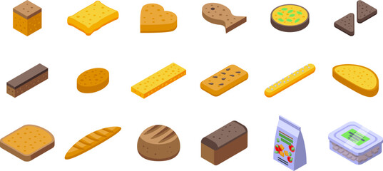 Bread croutons icons set isometric vector. Small food. Cooking bread