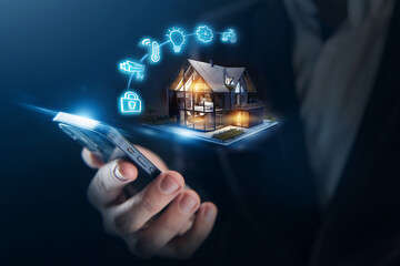 Fototapeta Smart home concept. Remote home control in a mobile application obraz