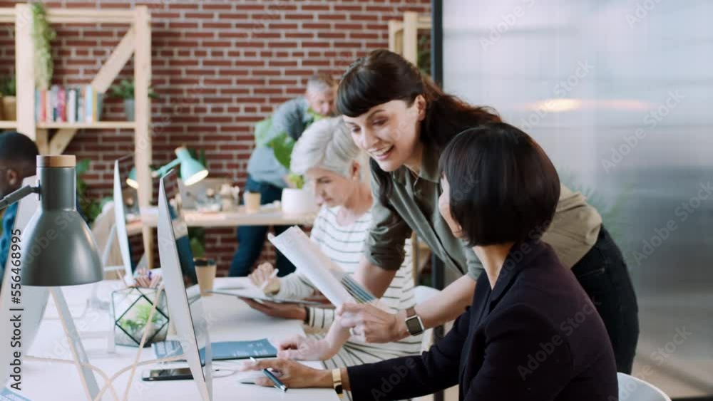 Poster documents, support and business women in office for digital marketing, financial report and company 