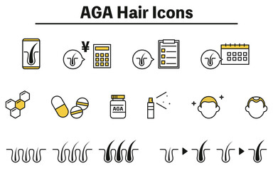AGA（薄毛治療）の治療イメージアイコンセット、AGAのイメージ