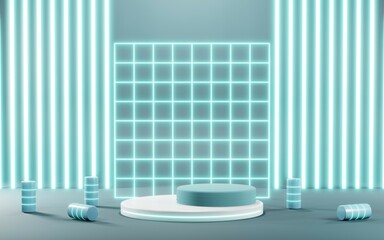 Obraz na płótnie Canvas 3D render of Podium background in blue tones for displaying cream products. cosmetics