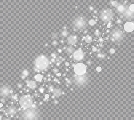 White sparks and stars glitter special light effect. Christmas abstract pattern. Sparkling magic dust particles.