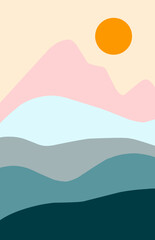 minimalist landscape mountain lake vector illustration