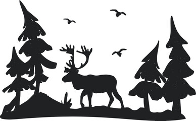 Fototapeta premium forest landscape and deer vector silhouette. eps