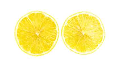 Two round lemon slices citrus fruit, isolated on transparent background, top view