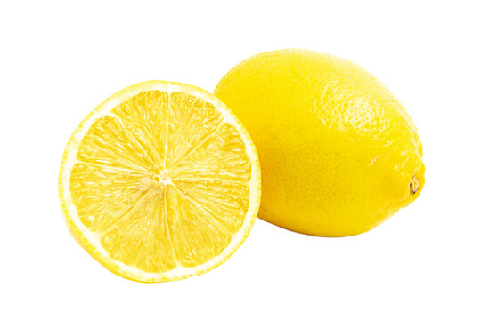Lemon citrus fruit whole and half isolated on transparent background