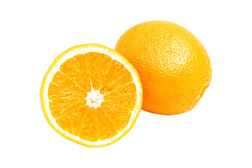 Orange citrus fruits, whole, half and slice isolated on transparent background