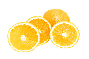 Orange citrus fruits, whole, half and slice isolated on transparent background