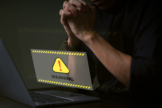 Warning alert system concept, cybercrime and virus, Malicious software, system hacked on computer network, compromised information, illegal connection, data breach cybersecurity vulnerability.