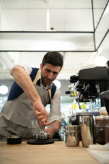 Coffee expert barista Making hot Americano for customers