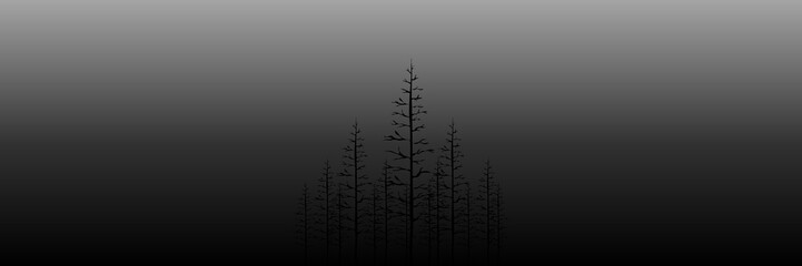 black and white tree silhouette landscape flat design vector illustration good for wallpaper, backdrop, background, web banner, and design template