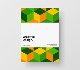 Simple annual report design vector template. Colorful geometric tiles postcard layout.