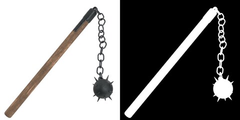 3D rendering illustration of a morning star flail medieval weapon
