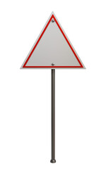 blank red triangle warning road traffic sign 3d render design