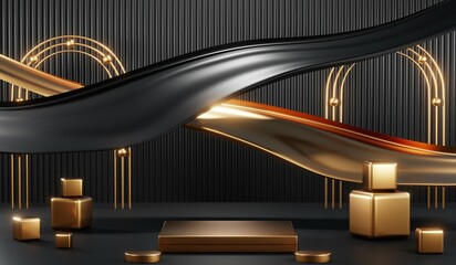 Obraz premium 3D rendering of blank product background for cream cosmetics Modern black podium background