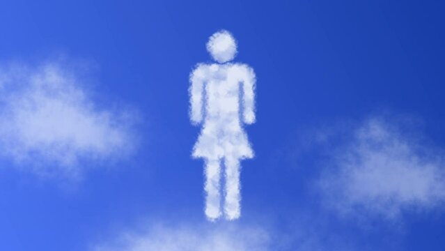 Female or Woman Sign or Icon or Symbol with Cloud Effect Symbol Animation on Blue Sky.