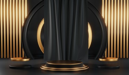 3D rendering of blank product background for cream cosmetics Modern black podium background