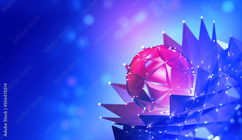 Poster Synthetic mind, artificial intelligence 3D illustration. Programming CPU impulses of neural networks. Abstract fantasy cyber matter concept
