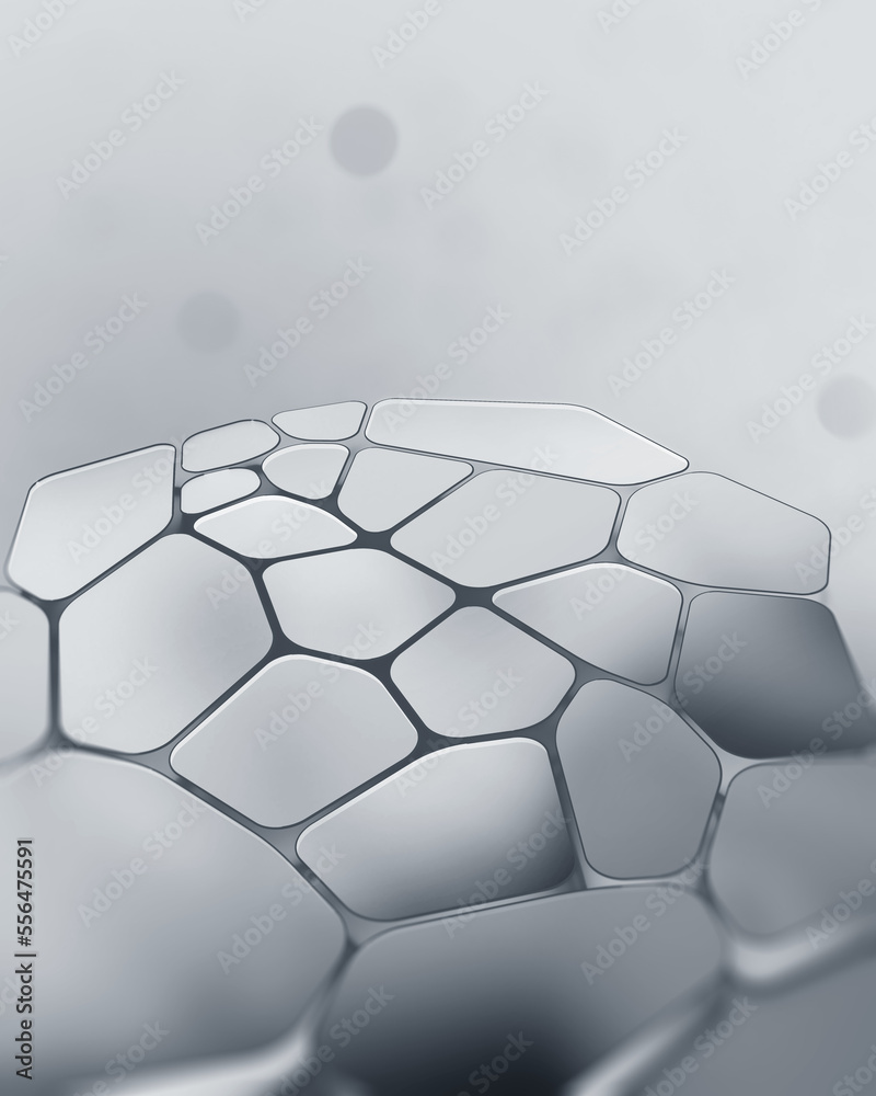 Poster Macro cells of abstract synthetic shape. Neural connections of artificial life. 3d illustration of monochrome hi-tech background