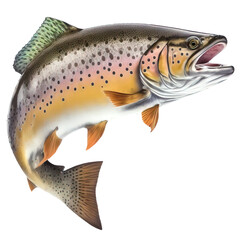 Stunning Trout with Intricate Patterning on Clear Background, png.