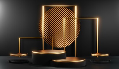 3D rendering of blank product background for cream cosmetics Modern black podium background