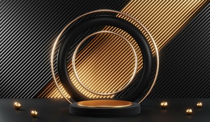3D rendering of blank product background for cream cosmetics Modern black podium background