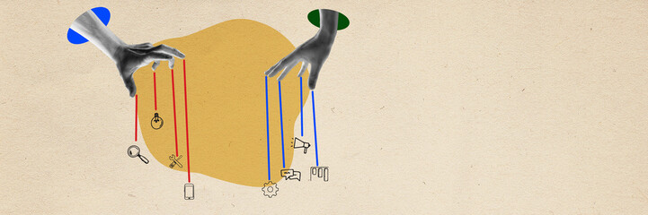 Contemporary art collage. Concept of business, career, employers, teamwork, cooperation, success.