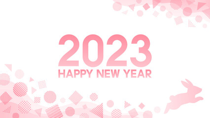 新年のテキストと走るウサギのシルエットと図形アイコンのフレーム