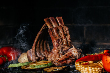 Grilled lamb rack with spices, Meat lamb on the grill. Roasted lamb ribs