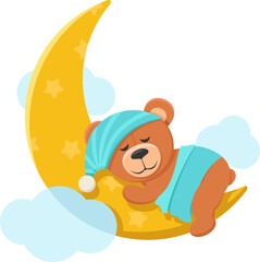 Obraz na płótnie Canvas Bear sleeps under a blanket on the moon. Character