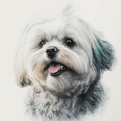Watercolor dog painting illustrate, animal, white Maltese terrier