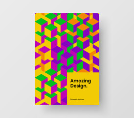 Colorful annual report design vector layout. Multicolored mosaic hexagons flyer template.