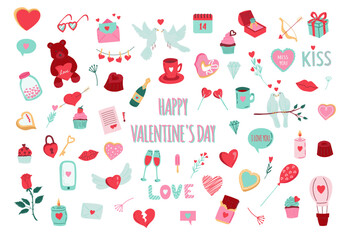 Valentine's Day elements set. Flat vector illustration