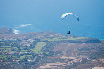 paraglider in the mountains. Paraglider in the sky. Tenerife view