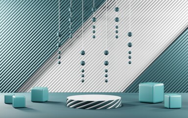 3D render of Podium background in blue tones for displaying cream products. cosmetics