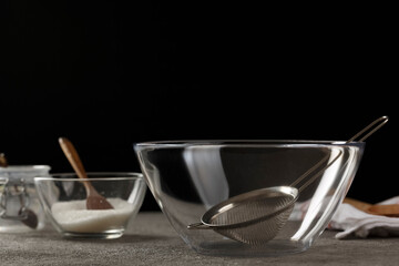 Empty cooking utensils on the kitchen table, close-up
