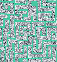 Abstract Hand Drawing Textured Geometric Labyrinth Maze Seamless Upholstery Vector Pattern Isolated Background