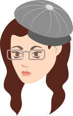 Girl illustration with hat and glasses. PNG with transparent background.