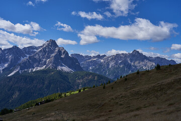 The beautiful mountain landscape of Dolomites in late summer - September 2022