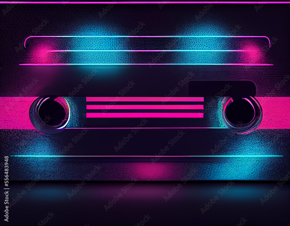 Poster beautiful audio cassette tape in neon light.minimalism retro style concept. 80s. background pattern 